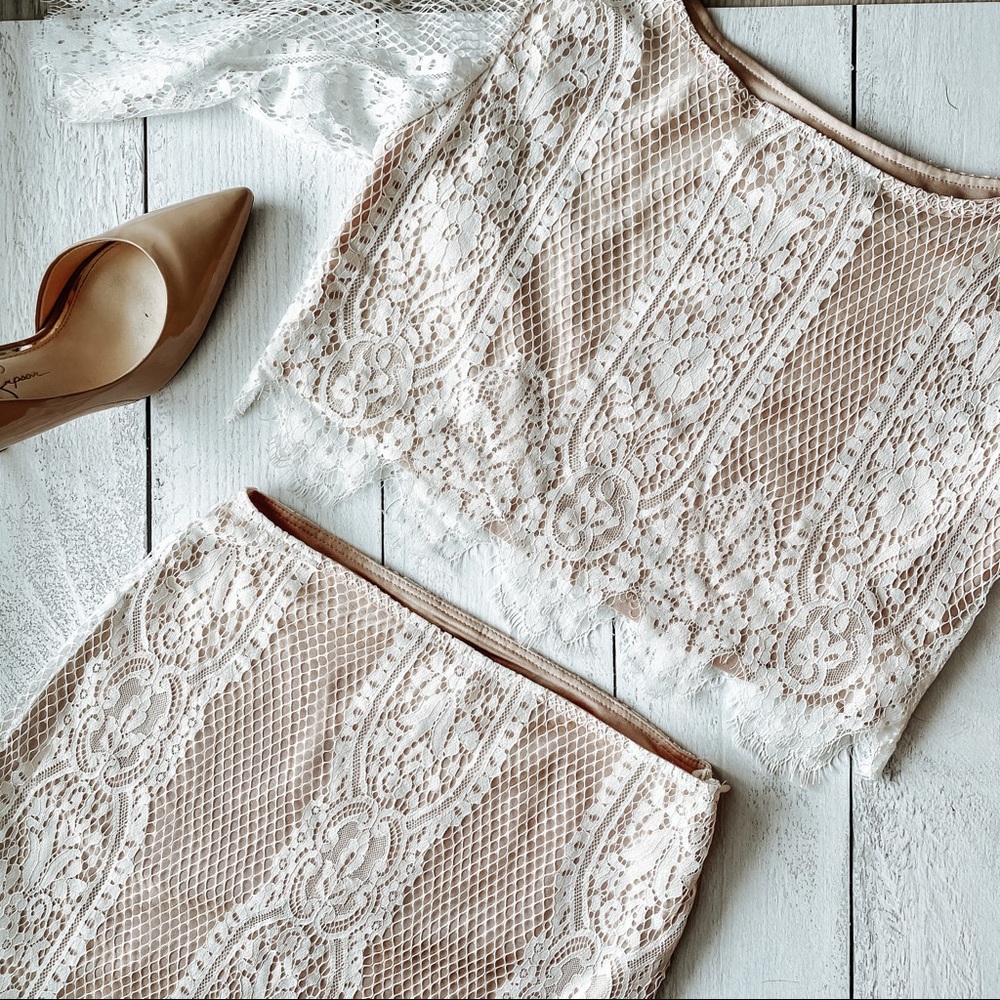 Elegant two piece white lace set